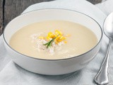 Roasted garlic soup with chicken and corn