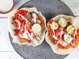 Roasted vegetables and tahini sauce poppadoms