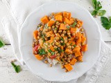 Sweet potato curry with crispy chickpeas