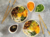 Vegetarian bibimbap with fried mushrooms