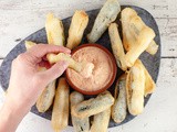 Zucchini tempura with bell pepper dip