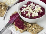 Fiery Beetroot Dip with Feta + Salty Seeded Rosemary Crackers