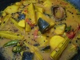 Chuin-Saru-Baigana Tarkari (Drumstick-Taro-Eggplant curry)