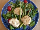 Arugula salad with asparagus and herbed hazelnut crusted goat cheese