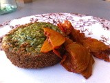 Beet green and goat cheese timbales with braised golden beets