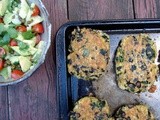 Black bean and kale cornmeal cakes with fresh avocado cucumber salsa