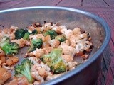 Broccoli and cauliflower with tamari, honey, and cashews