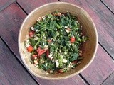 Broccoli rabe with corn, tomatoes, basil, and mozzarella