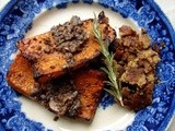 Butternut squash steaks with port wine/portobella/sage sauce and Hash browns with pistachios