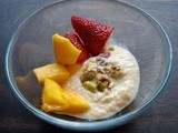 Cardamom rabadi with champagne mango & salted pistachios