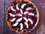 Cherry, white peach, chocolate and frangipane tart