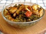 Collards with tiny spicy crispy potatoes