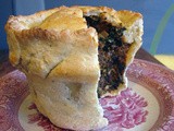 Deep pie with black beans, greens and pistachios