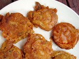 Fried green tomato pakoras and cilantro, tamarind, almond sauce