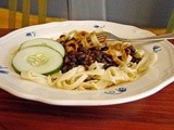 Homemade noodles with black beans and tamari