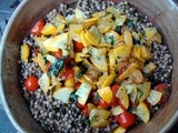 Pearled couscous & french lentils with yellow squash, and burgers