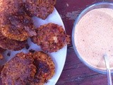 Red quinoa& farro croquettes with roasted red peppers and hazelnuts (and hazelnut rosemary sauce)