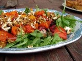 Roasted beet and red pepper salad with pistachios and goat cheese