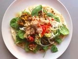 Roasted butternut, mushroom and white bean tostada with pecan chipotle sauce