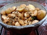 Roasted potatoes and butter beans with summer savory