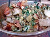 Roasted veg with pesto and fried bread