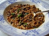 Slow cooker stew with red winter wheat, moong dal and collards