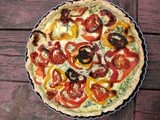 Spinach and goat’s cheese tart with roasted peppers and tomatoes