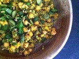 Summer squash and chickpeas with olives, raisins and basil