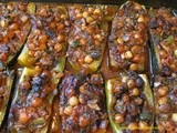Baked Zucchini (courgette) halves with vegetables and chickpeas (garbanzo beans) -Nohutlu Kabak Dolmasi