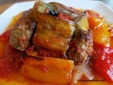 Bended Eggplant Kebabs with Meatballs; Patlicanli Beli Bukuk