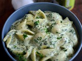 Creamy Spinach Pasta Recipe-Conchiglie-Shell Pasta in Creamy Spinach Sauce