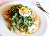 Creamed asparagus and eggs over toast