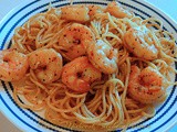 Spicy Garlic Shrimp over Spaghetti