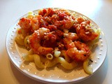 Well-seasoned Sautéed Shrimp w/Tomatoes, White Wine, Cavatappi and Feta