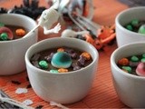 Baked chocolate custard with eyeballs, bones and skullbones