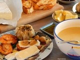 Chicken soup, baked garlic with brie