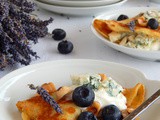 Lavender Crepes with Sour Cream, Blue Cheese and Blueberries