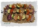 Shashlik-style Shrimp and Vegetable Kebab Served on Lemon-Thyme Orzo Pasta