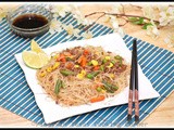 Pancit Bihon with Stir-Fried Ground Beef and Mixed Vegetables