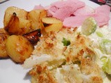 Brussle and Cauliflower Gratin with roast Gammon