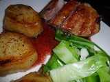 Roasted Duck Breast with Fondant Potaoes, Sauteed Greens and a Cranberry and Red wine Reduction
