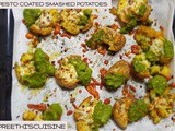 Pesto coated smashed potatoes