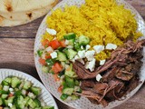 Basmati Rice with Slow Cooker Beef Shawarma and Cucumber Salad