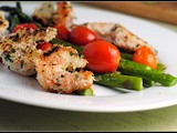 Crispy Herbed Shrimp with Chive Aioli and Roasted Asparagus and Tomatoes