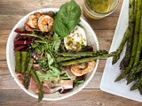 Grilled Asparagus, Shrimp, and Burrata Quinoa Salad