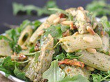 Grilled Pesto Chicken Pasta Salad with Sun-Dried Tomatoes, Arugula and Pine Nuts