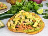 Guacamole and Chipotle Chicken Tostadas with Pineapple Salsa