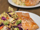 Honey Sesame Salmon in Foil with Crunchy Cabbage Salad with Spicy Peanut Dressing + Weekly Menu