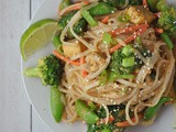 Peanut Sauce Rice Noodles with Tofu and Veggies