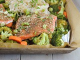 Sheet Pan Asian Salmon with Broccoli, Carrots, and Rice Noodles + Weekly Menu